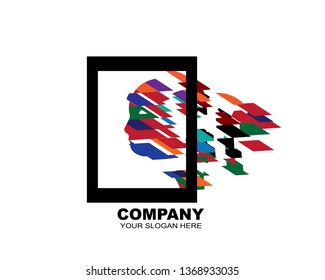 Digital Abstract human head logo with shattered pixel - Vector

