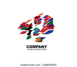 Digital Abstract human head logo with shattered pixel - Vector
