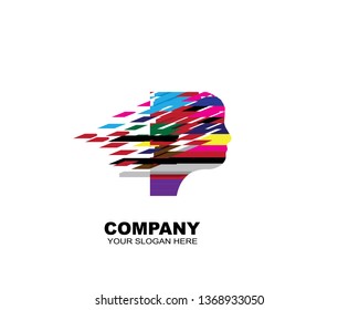 Digital Abstract human head logo with shattered pixel - Vector
