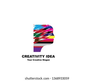 Digital Abstract human head logo with shattered pixel - Vector
