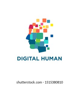 Digital Abstract Human Head Logo Stock Vector 