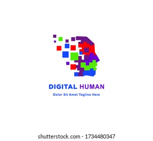 Digital Abstract Human Head Logo Stock Vector. Pixel human head logo template with various colors.