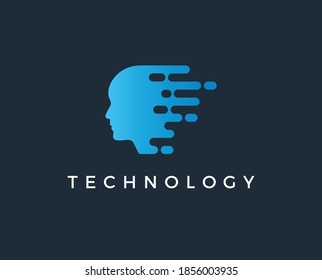 Digital Abstract human head logo with shattered pixel