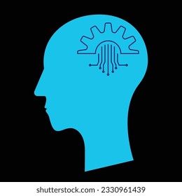 Digital abstract human head tech logo design inspiration. Simple flat design symbol, Isolated on black background, Vector illustration 
