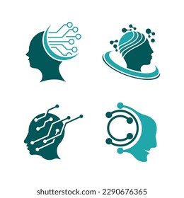 Digital abstract icon human head tech logo vector design inspiration