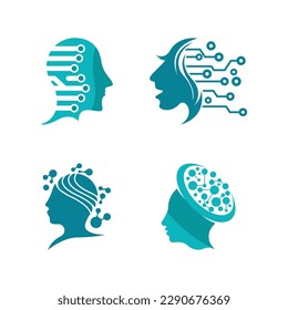 Digital abstract icon human head tech logo vector design inspiration