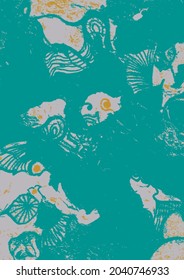 Digital Abstract Illustration Waves and Movement  Fluid Design Two Colors Green and Gray