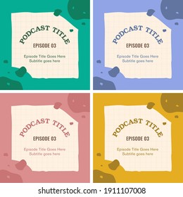 Digital Abstract Organic Shapes Podcast Cover Art Template Bundle Thumbnail Social Media Square Format Placeholder Text Trendy Fashion Background Branding For Influencer
