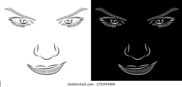 digital abstract painting about seductive look of a woman isolated on black and white background - vector illustration art