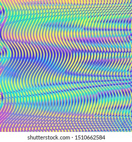 Digital abstract rainbow texture with soft blending bright colored lines. Line art  holographic and moire effect of optical illusion..