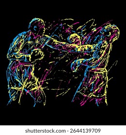 digital abstract scribble art professionals boxing battle athlete 