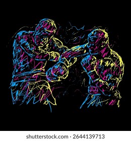 digital abstract scribble art professionals boxing battle athlete 