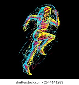digital abstract scribble art run women athlete 