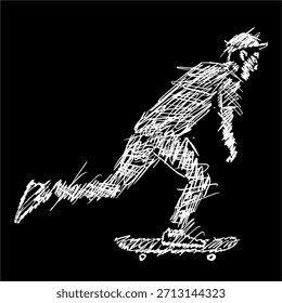 Arte abstracto digital del garabato Atleta de skate pose
