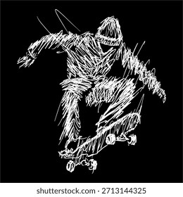 Arte abstracto digital del garabato Atleta de skate pose