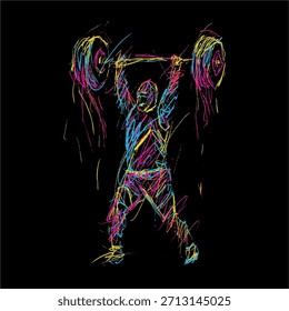digital abstract scribble art weightlifting athlete pose