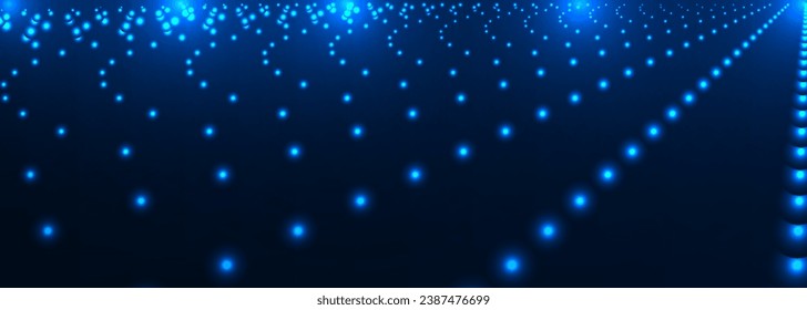 Digital abstract vector technology particle wave in dark blue background. Hi tech particles wire network concept. Futuristic technology science background. Vector illustration