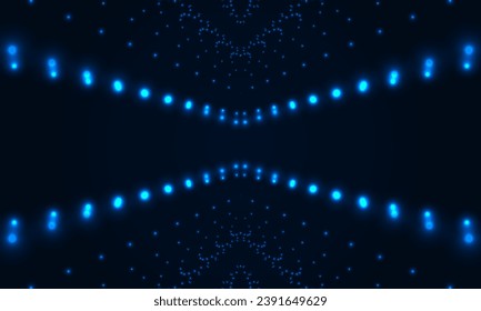 Digital abstract vector technology particle wave in dark blue background. Hi tech particles wire network concept. Futuristic technology science background. Vector illustration