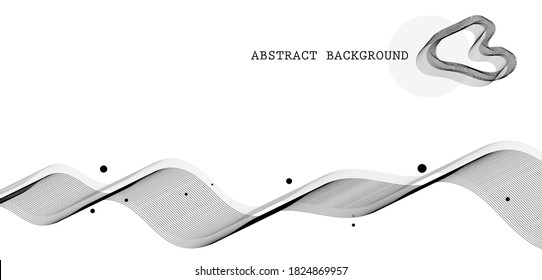 Digital abstract wavy background. Black and grey lines on white background. Vector illustration. Design element.