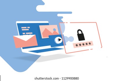 digital access, cyber security, online safety, computer and data protection, secure connection, Isometric illustration