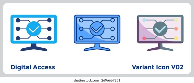 Das Symbol für den digitalen Zugriff steht für barrierefreie Technologie und Online-Integration in digitale Plattformen. Blau, Flachblau, Dualtone-Stil.
