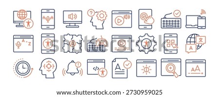 Digital Accessibility icon collection. Containing design Accessible Website, Voice Navigation, Screen Reader, Cognitive Support, Touch Navigation, Audio Description