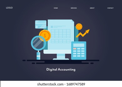 Digital accounting - Commercial banking - Financial calculation - Finance report - conceptual landing page vector template