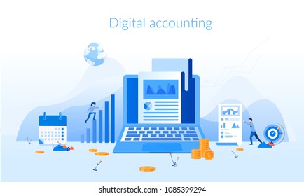 Digital accounting Concept for web page, banner, presentation, social media, documents, cards, posters. Vector illustration
