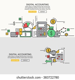 Digital Accounting for website banner and landing page , Flat line design for website element , eps10 vector format