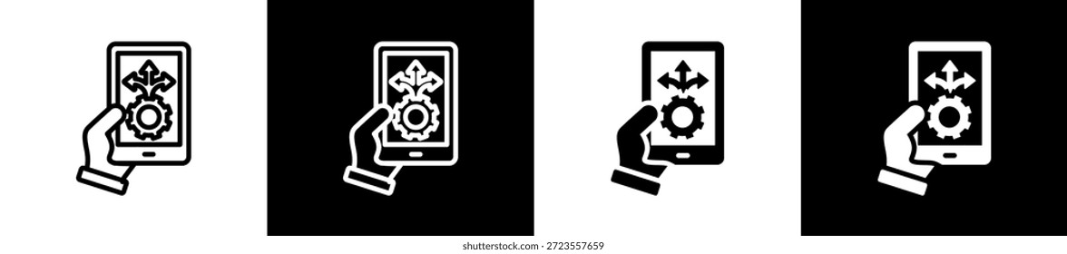 Digital Adaptability Line N Glyph Icon Style In White And Black Background