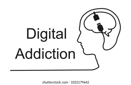 Digital addiction. Black and white design.
