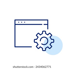 Digital adjustment symbol. Browser window and cogwheel. Online tools precise configuration. Pixel perfect vector icon