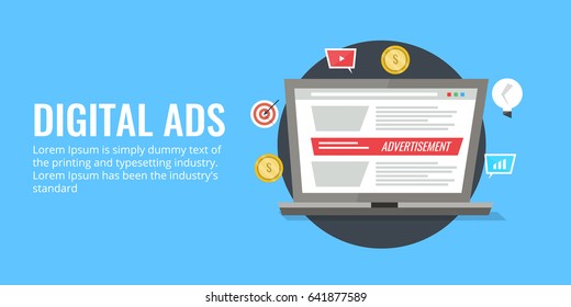 Digital Ads, On-line Advertising, Display Marketing, Flat Vector Concept With Icons