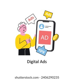 Ilustración de diseño de esquema relleno del vector de anuncios digitales. Símbolo del archivo EPS 10 de fondo blanco 