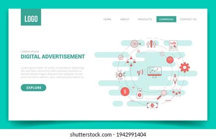 concepto de publicidad digital con icono de círculo para la plantilla de sitio web o el estilo de esquema de la página de inicio de la página de inicio