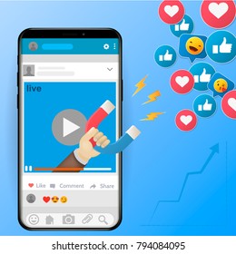 Digital advertising ads social media online marketing. vector illustration	
The powerful of influencer marketing is like the magnetic field that drags customer like icon into the business