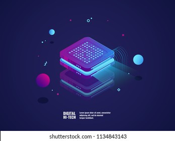 Digital advertising concept, hologram projection, presentation concept, online promotion neon light, isometric vector illustration, dark ultraviolet Digital advertising concept, hologram projection, presentation concept, online promotion neon light, isometric vector illustration, dark ultraviolet