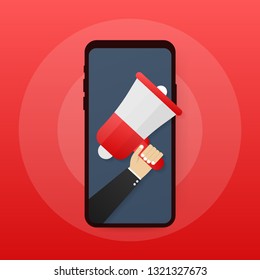 Digital advertising, email message marketing, online conference, media promotion. Vector stock illustration.
