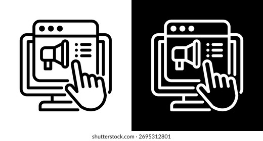 Icono de publicidad digital de estilo plano blanco y negro