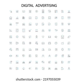 digital advertising icons, signs, outline symbols, concept linear illustration line collection