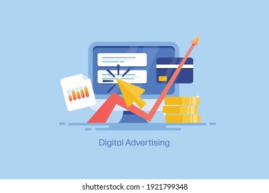 Digital advertising, marketing report, paid search marketing, financial report, business growth - conceptual vector banner illustration