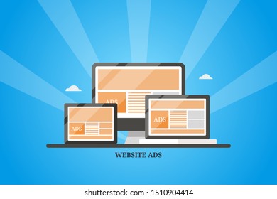 Digital advertising, Advertising on website, Responsive ads - flat style vector banner illustration with icons and texts