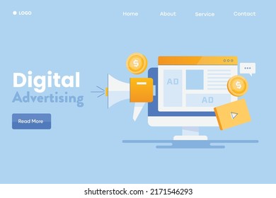 Digital Advertising, Online Promotion, Search Marketing, Paid Marketing Campaign, Digital Marketing Services - 3D Style Vector Landing Page With Icons