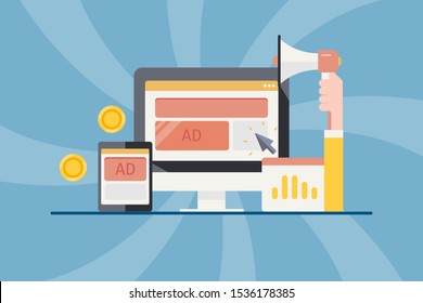 Digital Advertising, Paid Marketing, Advertising On Internet, Responsive Banner Ads - Vector Illustration