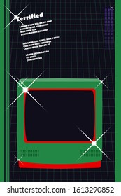 Digital aesthetic modern-retro vintage illustration of blank crt tv and grid lines, less color, lame but cool print poster template design