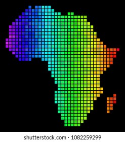 Digital Africa Map. Vector territory scheme in glossy spectrum color tints on a black background. Abstract Africa Map collage is composed of impressive small squares.