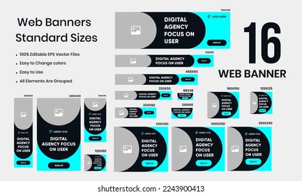 Digital agency creative web set banner design for social media posts, cover and multipurpose usage