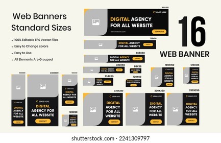 Digital agency multipurpose web set banner design for social media posts, ads, and minimal website banner templates