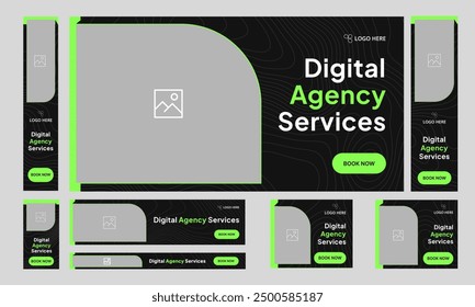 Servicios de agencia digital Diseño de Anuncio de conjunto de Web, diseño de Anuncio de Paquete de Web de marketing digital, 
 Anuncio digital, Vector totalmente personalizable EPS 10 formato de archivo