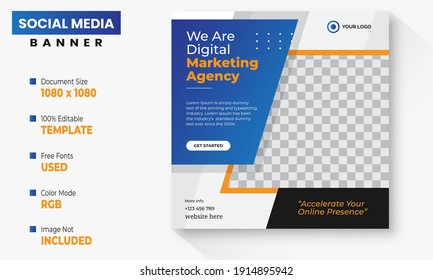 Digital Agency Social media post template with a cool topography design element and trendy gradient colors. Promotional web banner for social media. Suitable for social media post and web internet ads